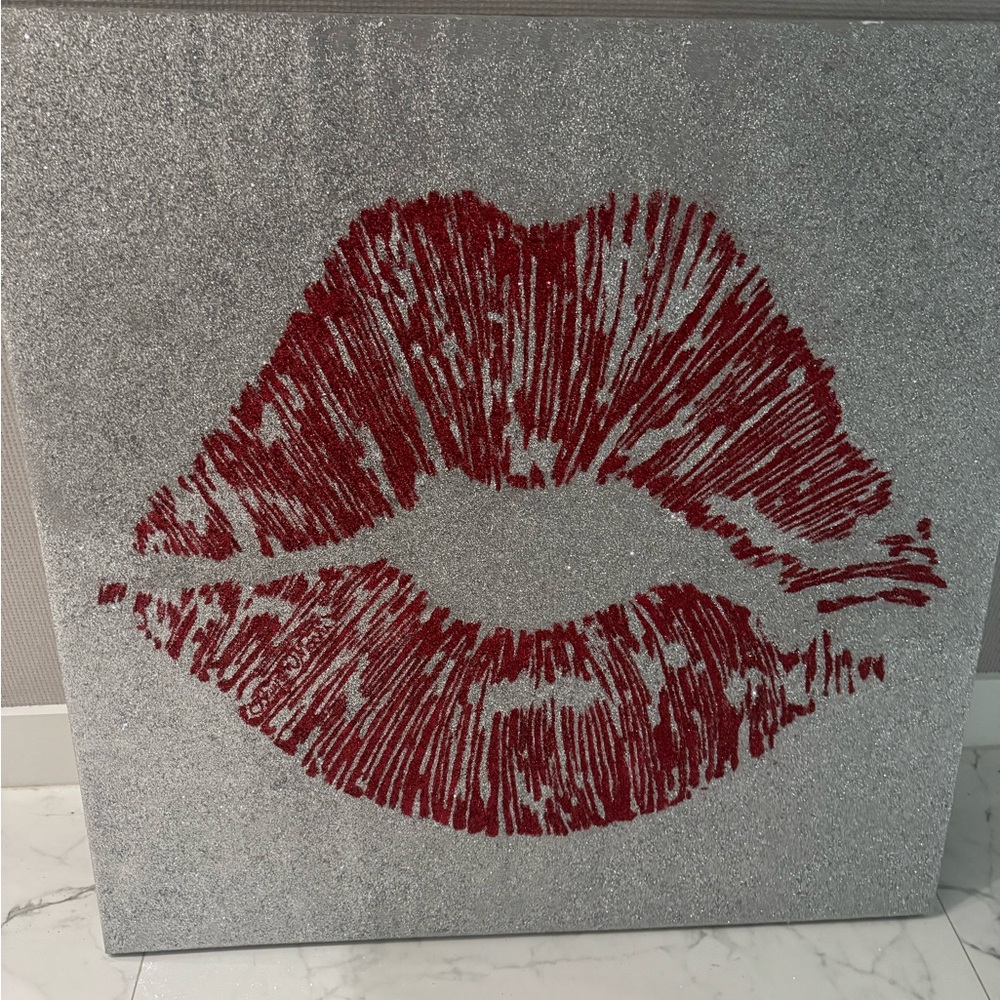 Lauren Moshi Red Lips on Silver Canvas